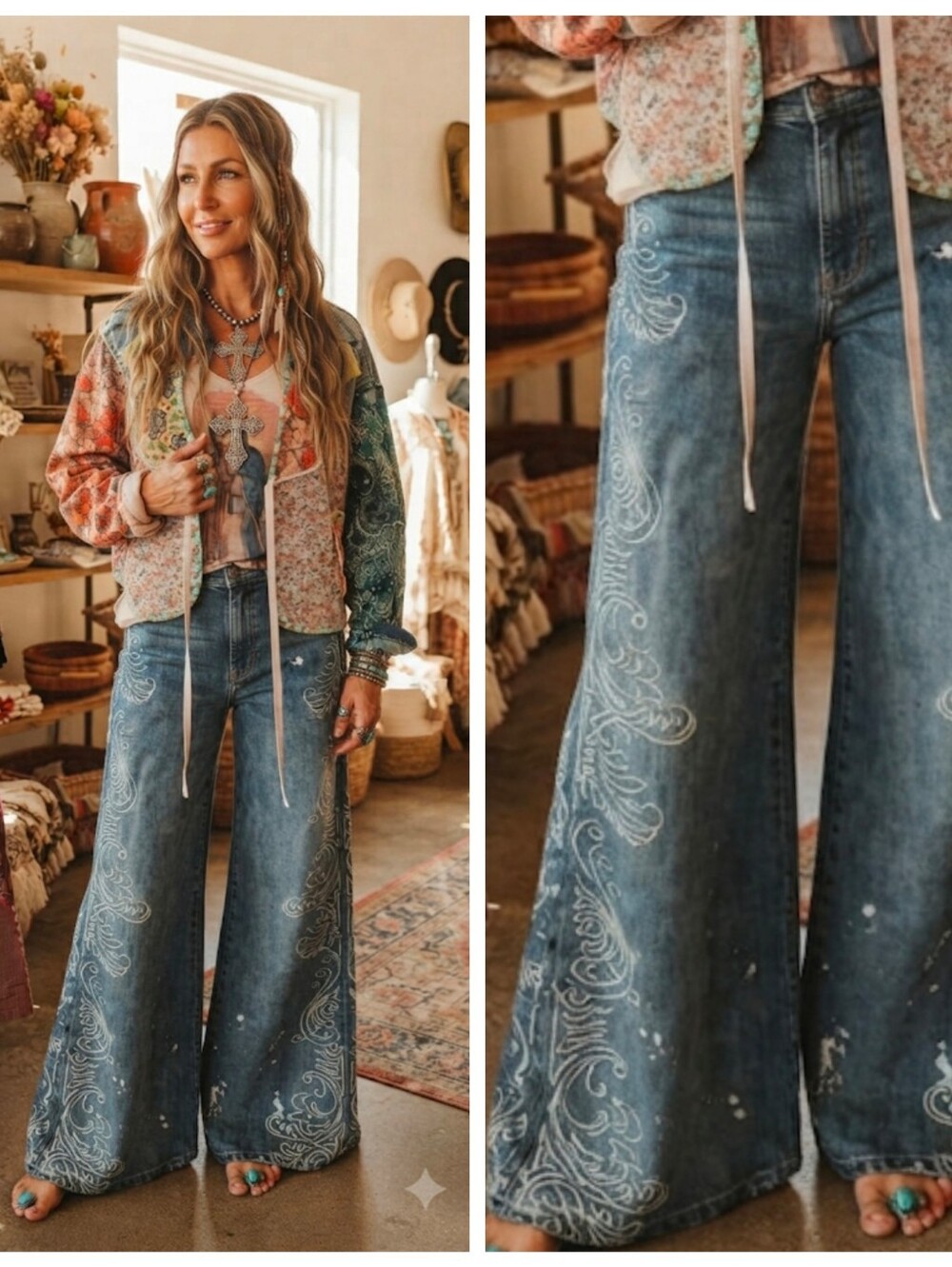Oli & Hali Light Blue Embroidered Wide-Leg Jeans
